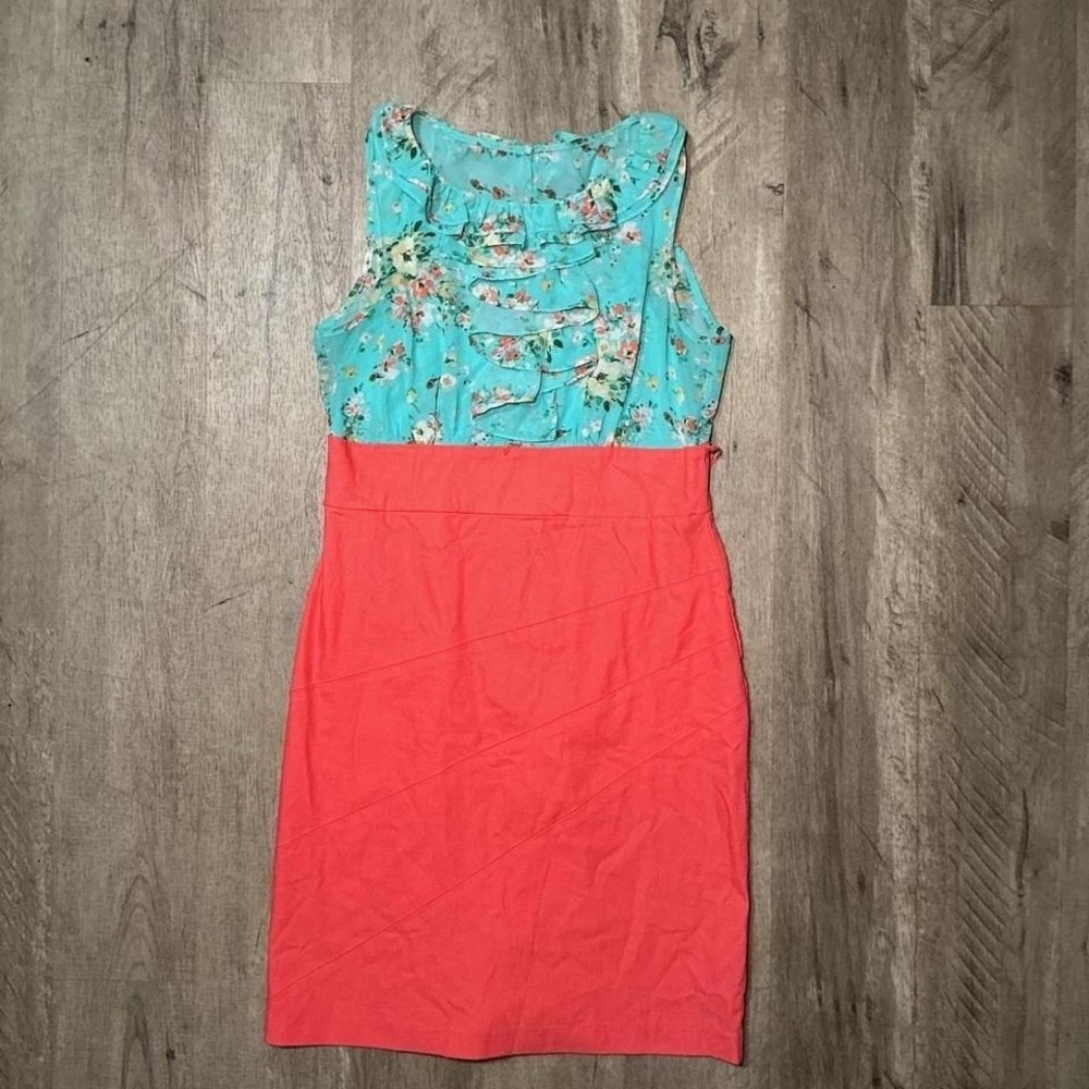 Alyx Limited Colorblock Dress Floral Teal Coral Size 12 NWT Casual Summer